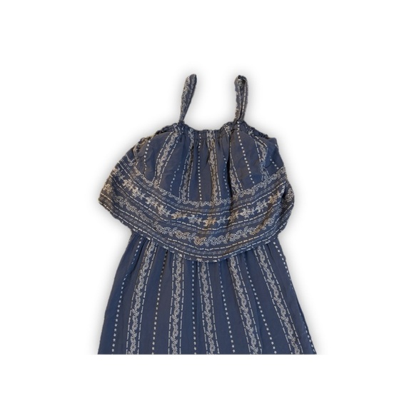 Japna Romper Wide-Leg Rayon Blue & Ivory Flowy Ruffled Jumpsuit Size L - Picture 4 of 7